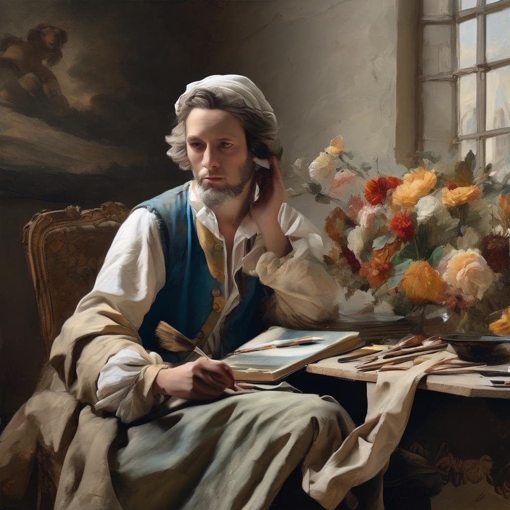 Χαρακτηριστικά σύγχρονης πλαστικής τέχνης, χρήση ελαιογραφίας και καμβά, δημιουργία με πινέλα και χρώματα.